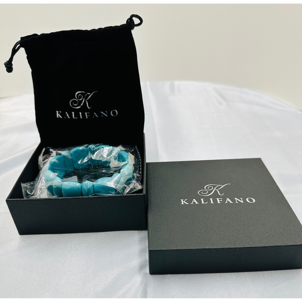 Chunky Kalifano Howlite Stretch Bracelet Large Tumbled Stone Beaded Blue NIB